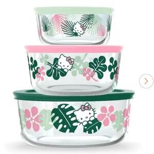 Pyrex Hello Kitty Fern tropical 6 piece glass storage set NIB